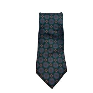 Men’s English Leather Brand 100%‎ Silk Neck Tie Green and Blue Print